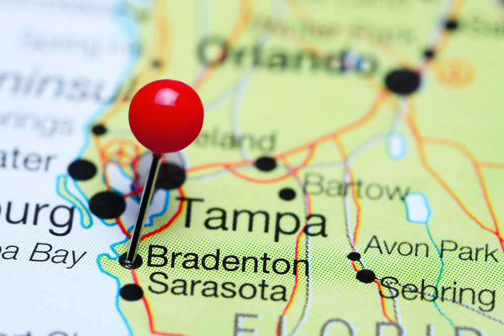 Bradenton map with location pins