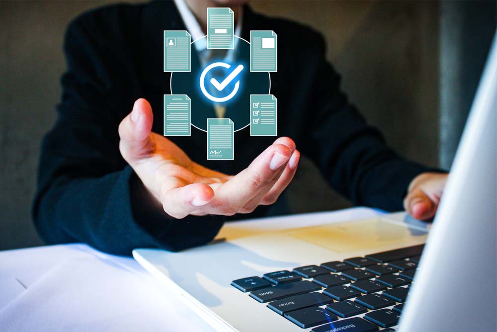 icons like locks, shield symbols, or checkmarks over digital forms