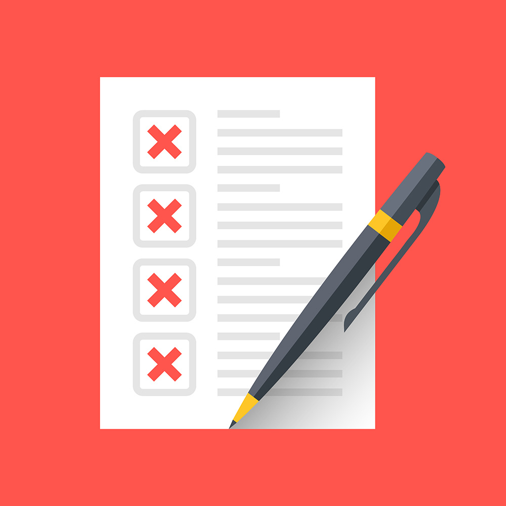 list with 5 red “X” marks